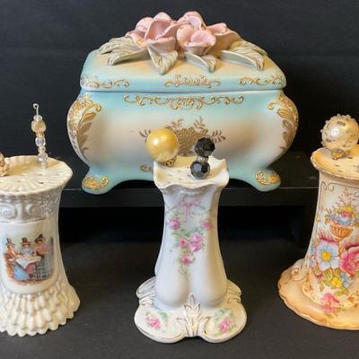 Porcelain Box With Hat Pin Holders