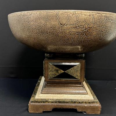 Art Deco Wood, Marble & Leather Bowl