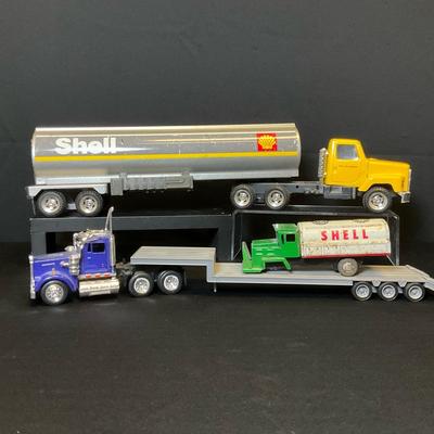 Vintage Shell Oil Co. Toys - Tanker Truck And Flatbed