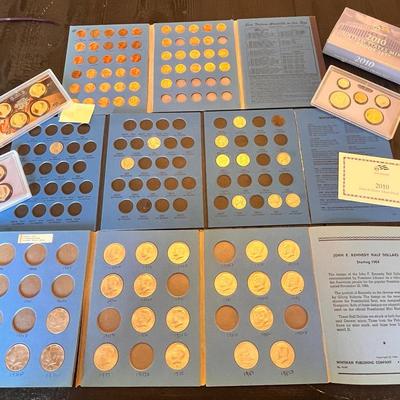 Vintage Whitman Coin Folders with Partially Filled Lincoln Cent Collection & Kennedy Half Dollars 