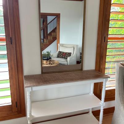 Rustic Console Table with Arched Wall Mirror