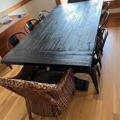 Solid Wood Farm Style Table With 8 Chairs