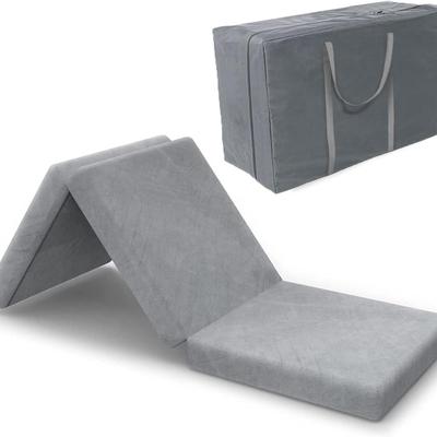 SINWEEK Tri Folding Mattress Foam Topper 4" Thickness Floor Cot Mattress, Guset Bed with Removable&M