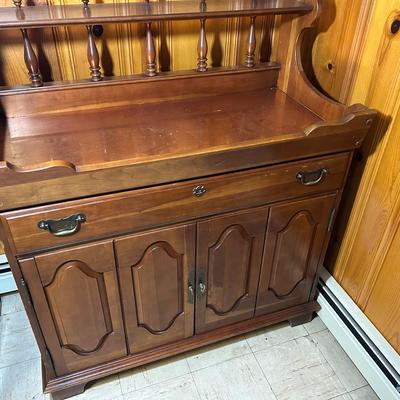 Mid-Century Solid Wood Bar Server With Copper Lining 