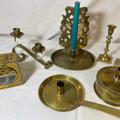 Collection Of Brass Candleholders 