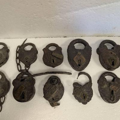 10 Antique Wrought Iron Padlocks