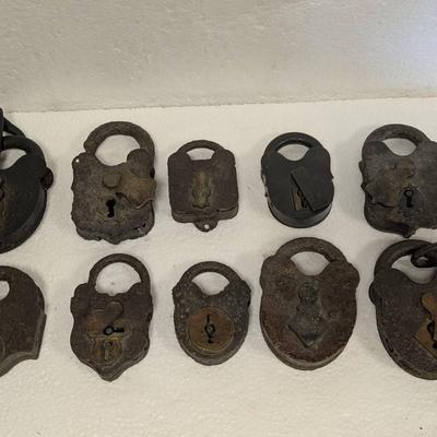 10 Antique Wrought Iron Padlocks