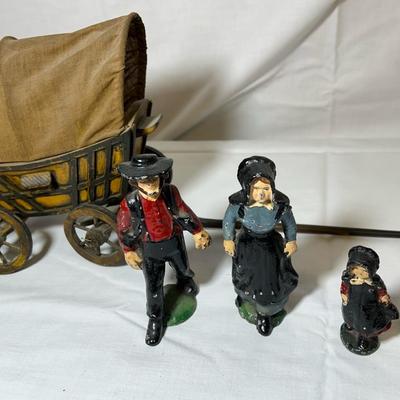 Antique Wooden Covered Wagon And Family 
