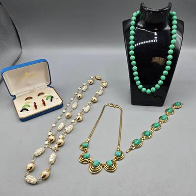 Vintage Mazer Brothers Scarab Necklace & Bracelet, Miriam Haskell +