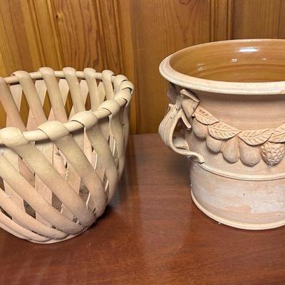 2 Italian Terracotta Intricately Handmade Planters 
