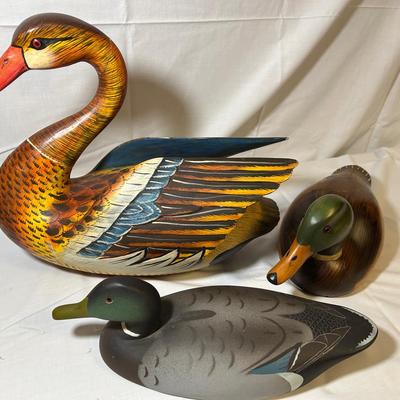 Hand Painted Wooden Ducks And Goose 