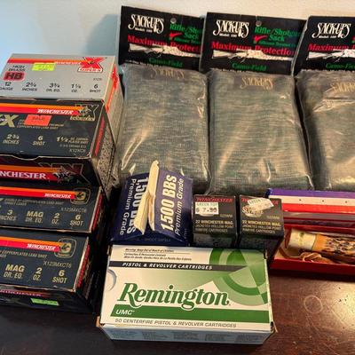 Asssortex Ammo-38, 22, 12 Gauge, BBS, Gun Sacks, Camillus Knife