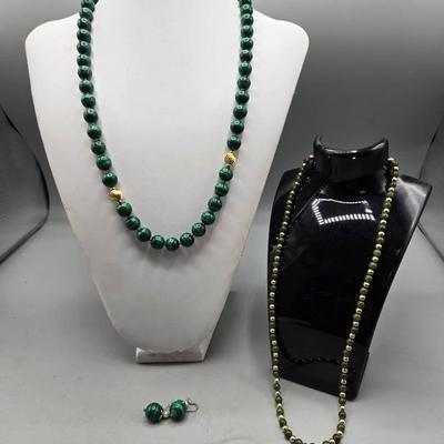 14k Gold & Green Stones Necklaces & Green Stone Earrings 