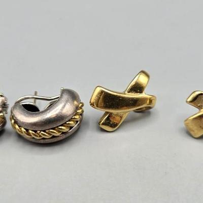 14k Gold X Earrings, 925 Sterling Silver & 850 Gold Earrings 