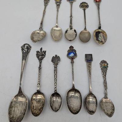 Group Of Sterling & Continental Silver Souvenir Spoons 