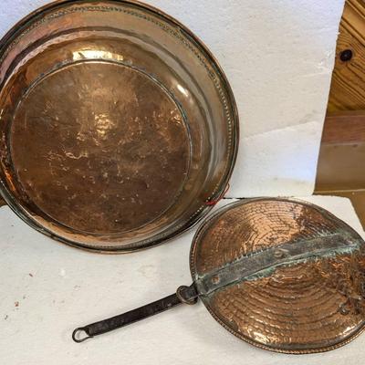 Antique Copper Pan And Large Serving Bowl.