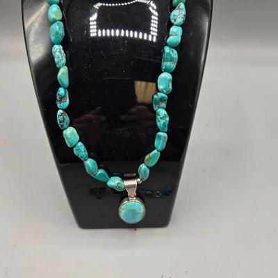 925 Sterling Silver & Turquoise Necklace, 2 Pair Earrings