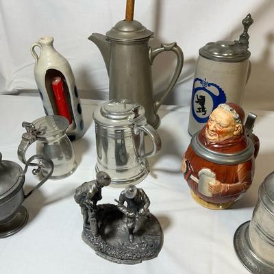 Lot Of Pewter Mugs, Pitchers And More 