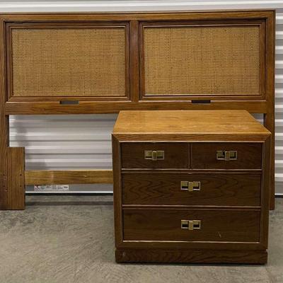 Vintage Hollywood Regency Headboard & Nightstand (1132)