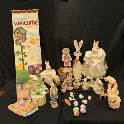 Lot 452: Large Easter Bunny Decor Lot – Figurines, Plush, Eggs, Welcome Banner & More