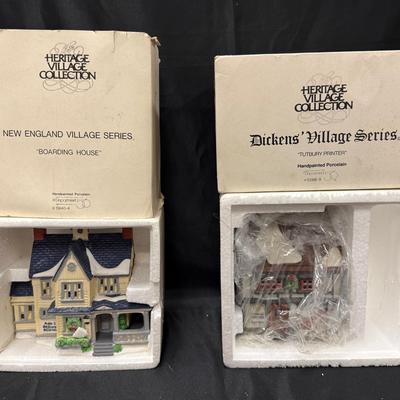 Lot 418: Dept. 56 Heritage Village Collection – Boarding House & Tutbury Printer (with Boxes)