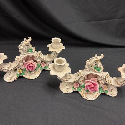 Lot 227: A Pair Of German Dresden Porcelain Double Arm Candelabras 