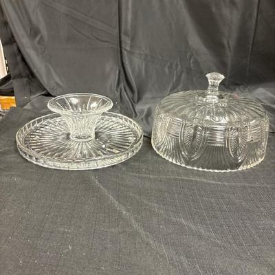 Lot 609: Shell Crystal Cake Dome Punch Bowl Set