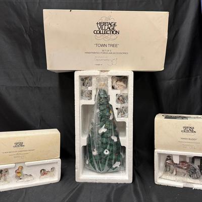 Lot 419: Heritage Village Collection Lot - Town Tree, Amish Buggy & Christmas Friends