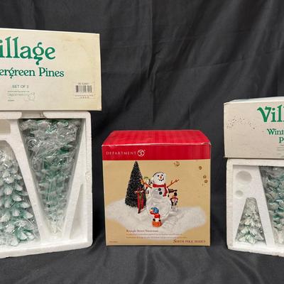 Lot 438: Department 56 Village Accessories Lot – Trees, Fencing, Stone Wall & North Pole Series Snow