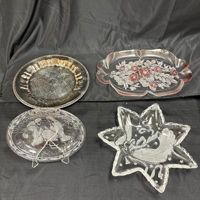 Lot 619: Eclectic Vintage Glass & Metal Serving Dish Set