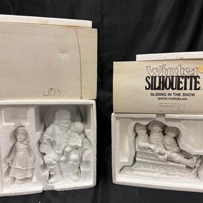 Lot 421: Department 56 Winter Silhouette Lot – Santa with Children & Sliding in the Snow