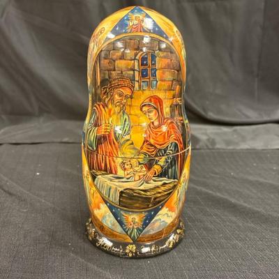 Lot 615: Hand-Painted Ukrainian Nativity Nesting Doll Set – Signed & Dated 2007 (Kyiv)