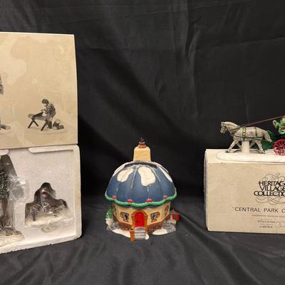 Lot 411: Department 56 Village Accessories Lot – Central Park Carriage, Woodland Set & Fantasy Cotta
