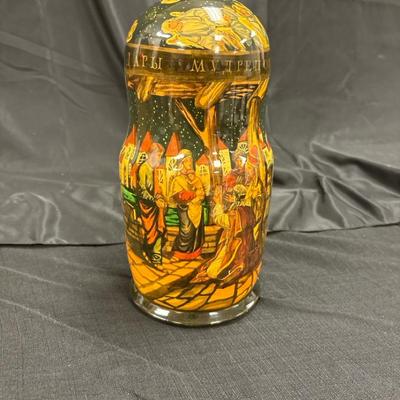 Lot 613: Hand-Painted Russian Nativity Nesting Doll Set – Icon Style with Cyrillic Script