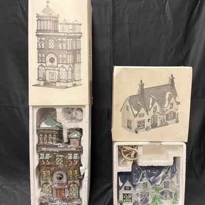 Lot 407: Department 56 Christmas Village Buildings – The City Clock & Pewter Company and Bonny Bake 