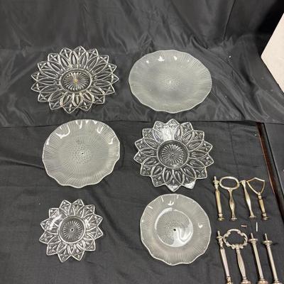 Lot 611: Clear Glass Serving Plates and Tiered Stand Hardware