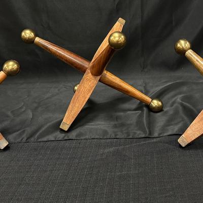 Lot 456: Set of 3 Mid-Century Modern Wood & Brass Jax Sculptures