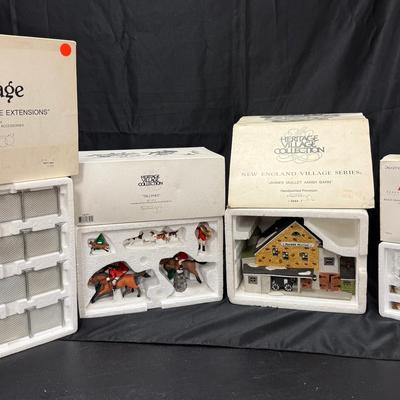 Lot 437: Department 56 Village Accessories Lot – Fencing, Animals, Barn, Trees & More (Boxed)