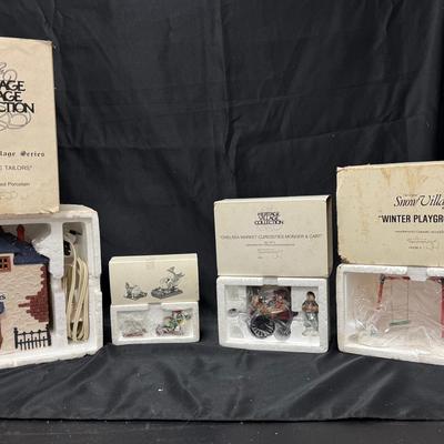 Lot 427: Department 56 Village Accessory Lot – Heritage & Snow Village (6 Boxed Pieces)