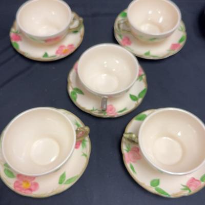 Lot 246: Franciscan Desert Rose Tea Cups/ Saucers  Set Of 5