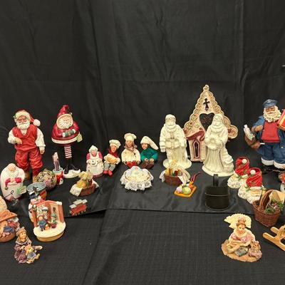 Lot 447: Large Lot of Assorted Christmas Figurines – Santa, Carolers, Holiday Decor
