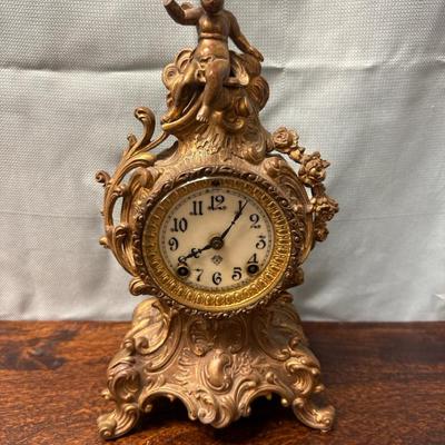 Lot 501: Antique Ansonia-Style Rococo Cherub Mantel Clock