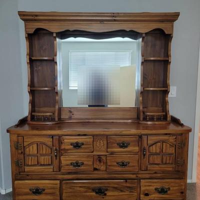 Oak Dresser with Lighted Hutch