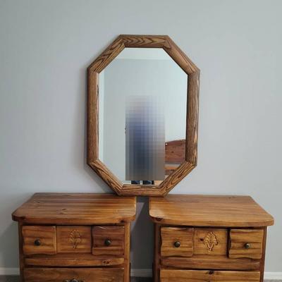 Oak Night Stands & Mirror