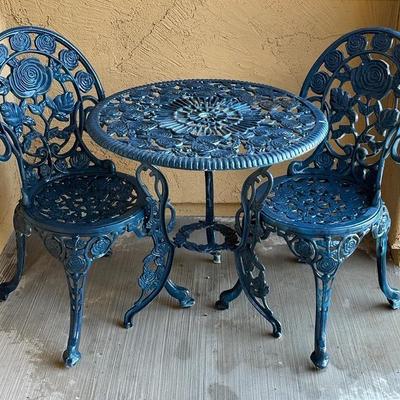 Metal, Blue Rose Three Piece Patio Set