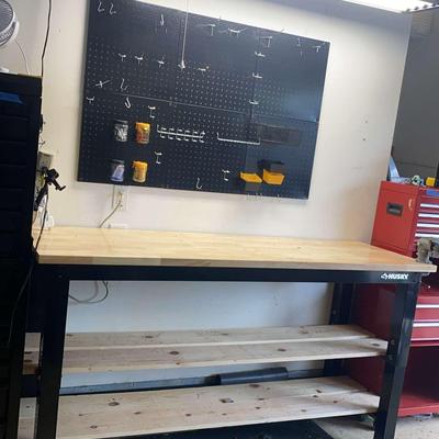 Huskey Heavy Duty Work Table With Work Light And Pegboard