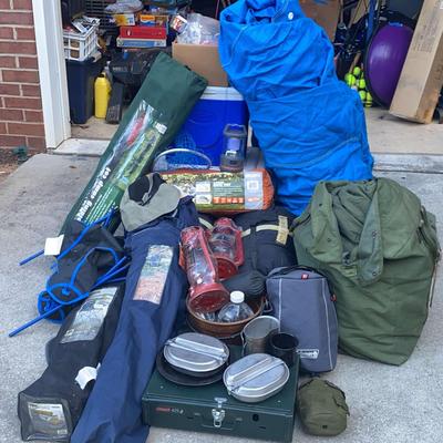Outdoor Camping Gear Collection With Coleman Stove and Ozark Trails Equipment