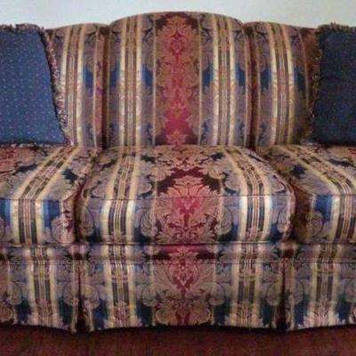 Broyhill Striped Upholstered Sofa With Throw Pillows