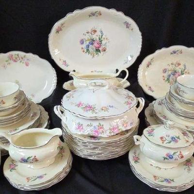 Homer Laughlin China Collection With Floral Design & Mixed Trim