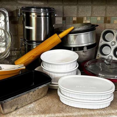Bakeware & Cookware Collection Featuring CorningWare, Rolling Pin & Muffin Tin